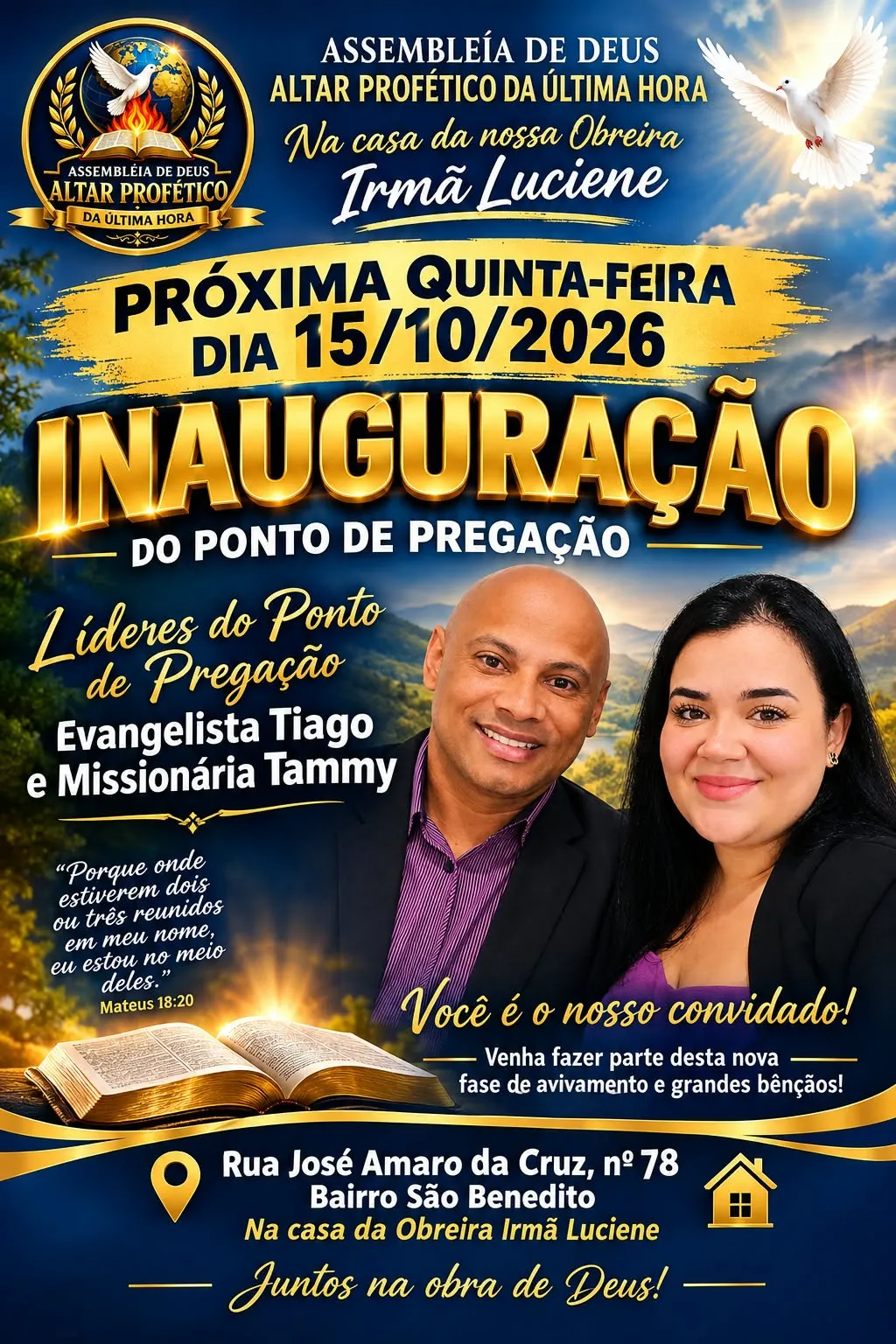Convite da inauguração do ponto de pregação, em 15/10/2026